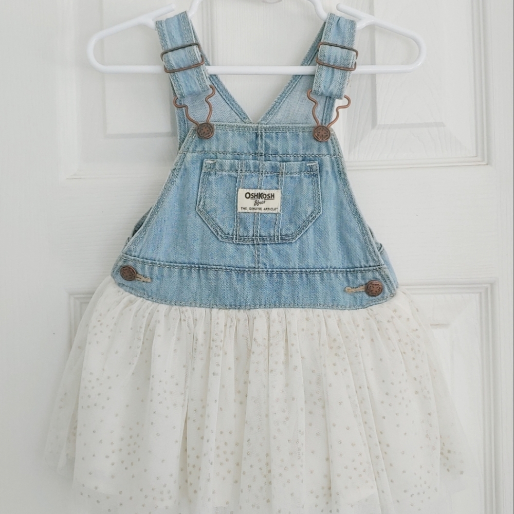 Oshkosh White and Gold Overall Dress